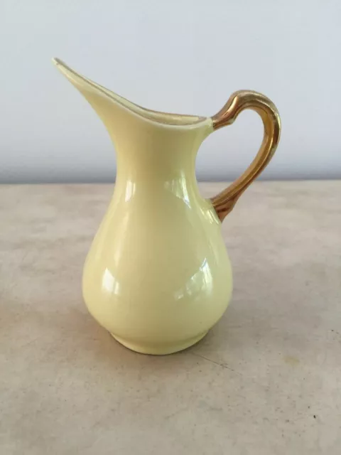 Pearl China Co. Mini Yellow Ceramic Bud Vase Pitcher Creamer 22 KT Gold Trim