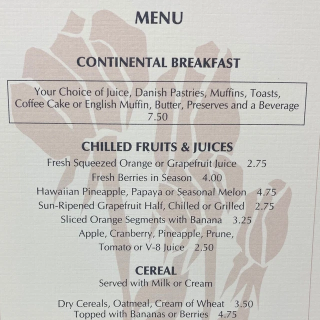 VINTAGE 1988 HILTON Hotel Continental Breakfast Menu San Francisco Bay