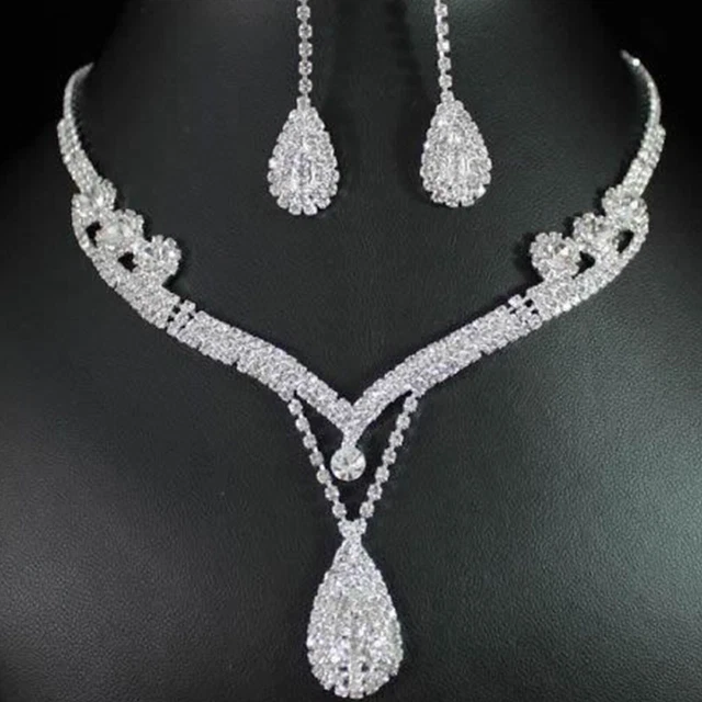 Collana Set Gioielli Strass Strappo Cristallo Strass Goccia Celem Sposa