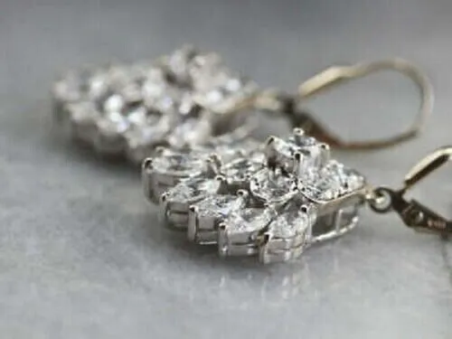 3CT MARQUISE CUT Lab Created Diamond Drop/Dangle Earrings 14K White ...