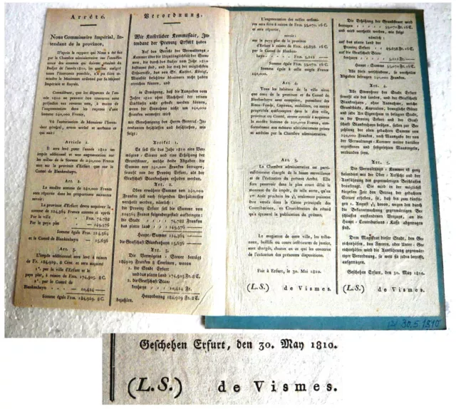 Orig uralt Biedermeier Urkunde Dokument Napoleon Zeit Erfurt 1810 Deutschland N7