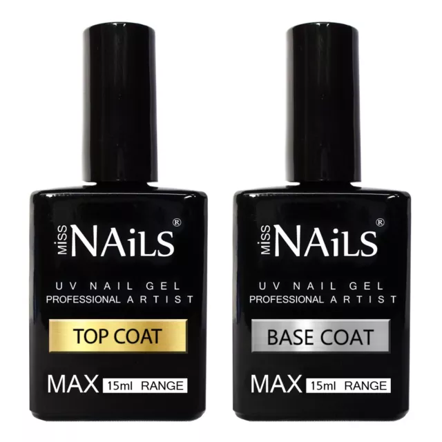 Miss Nails® LARGE 15ml TOP and BASE COAT UV LED Nail Gel Soak Off Colour Polish