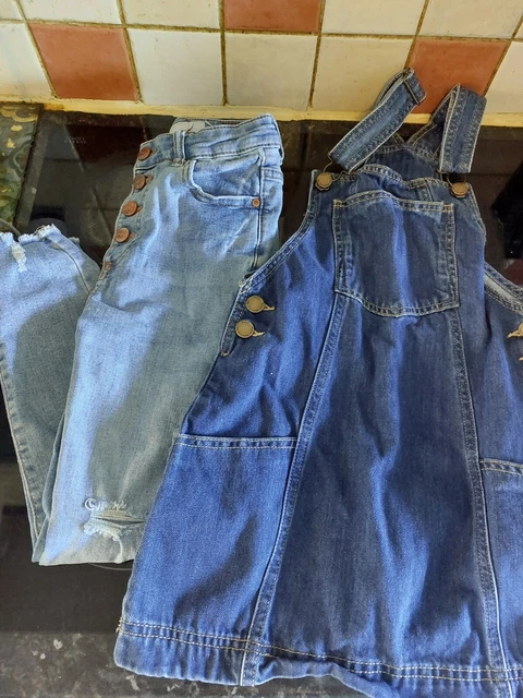 Bundle of girls dungarees dress & skinny jeans age 8-9  clothes job lot