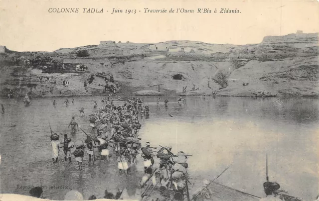 Cpa Maroc Colonne Tadla Juin 1913 Traversee De L'ouem R'bia A Zidania