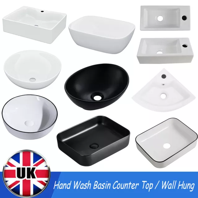 Modern Bathroom Counter Top Wash Basin Wall Mount Ceramic Cloakroom Gloss Sink