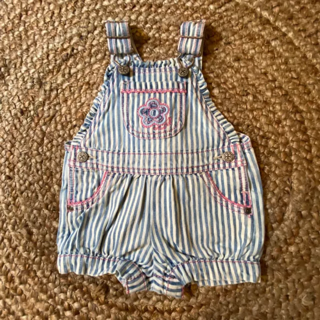 Vintage Oshkosh Bgosh Romper 9 Months VestBak Girls Denim Striped Flower