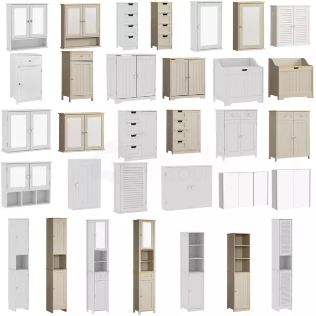 Bathroom Cabinet Single Double Door Wall Mounted Tallboy Cupboard MDF White Grey