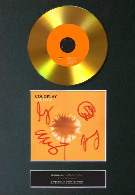 COLDPLAY Yellow Mounted Signed Autograph GOLD CD Print A4 #83