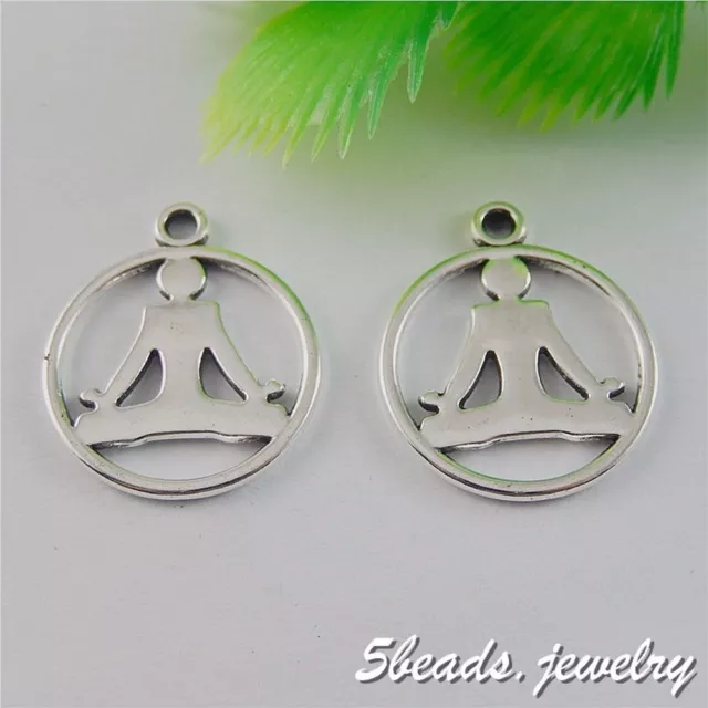 20 Stück Retro Silber Legierung Yoga Aktion Runde Charmes Anhänger Kunst 50675