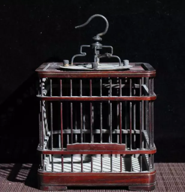 Collection of Old Red Rosewood Square Birdcage Chinese Rare Antique Collection