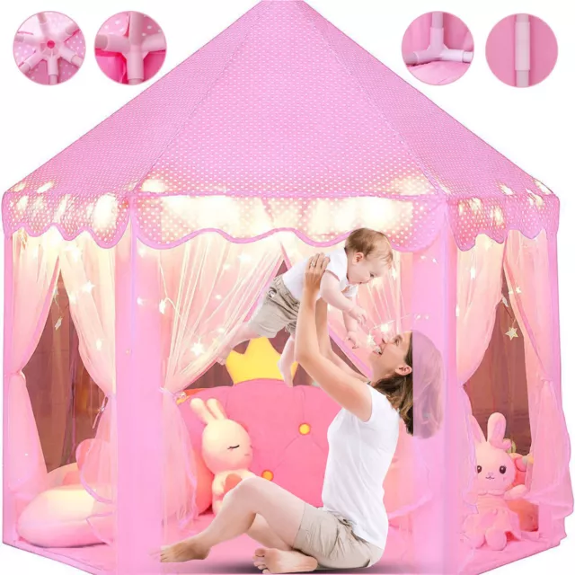 Pink Kids Play Tent Girls Princess Castle Children Playhouse Indoor Outdoor Toys