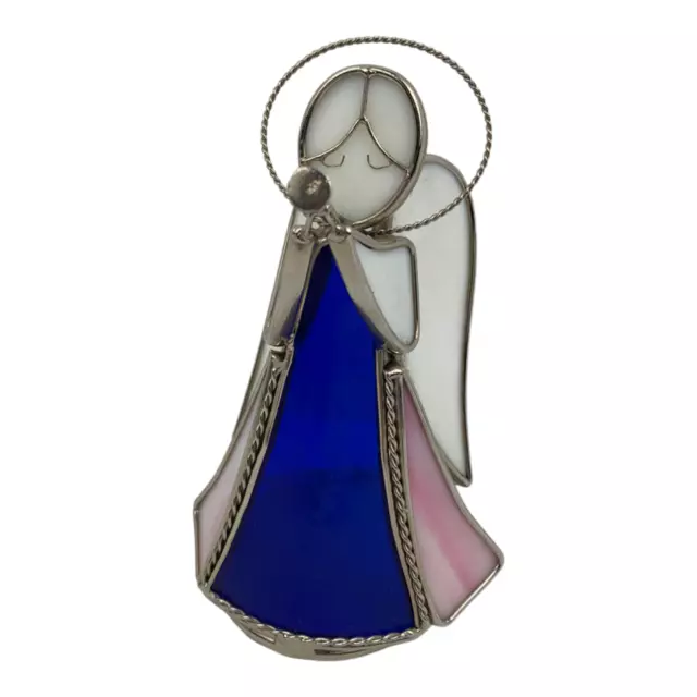 STAINED GLASS White and Pink, Blue and Guardian ANGEL Votive holder