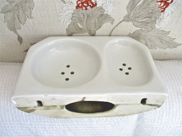 Ancien grand porte savon mural applique double en porcelaine ART Déco 1kg 750 6