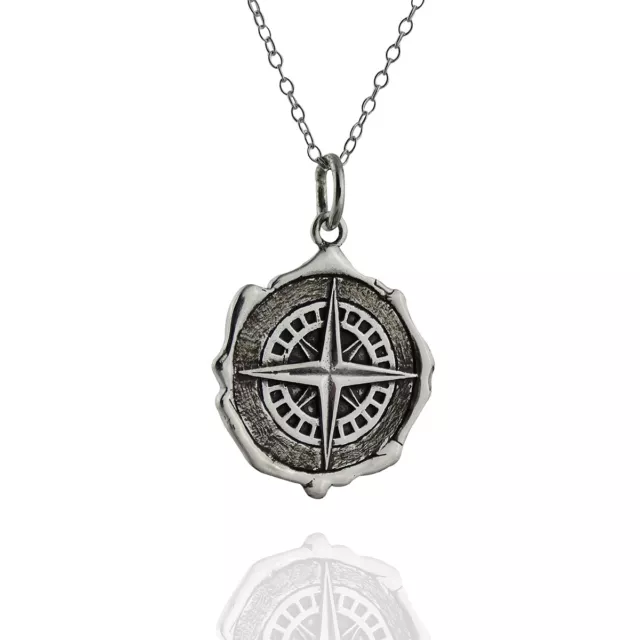 Compass Wax Seal Pendant Necklace - 925 Sterling Silver Gift Navigate Graduation