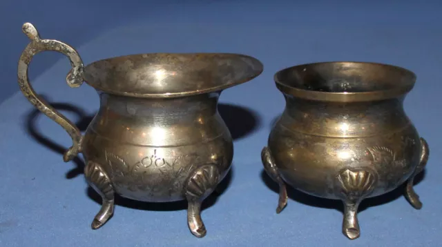 Antique silver plated footed set creamer jug and sugar bowl