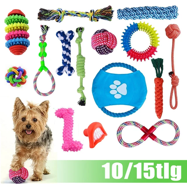 15 Stk Hunde Spielzeug Set Kauspielzeug aus Seil Interaktives Pet Dog Welpen Neu