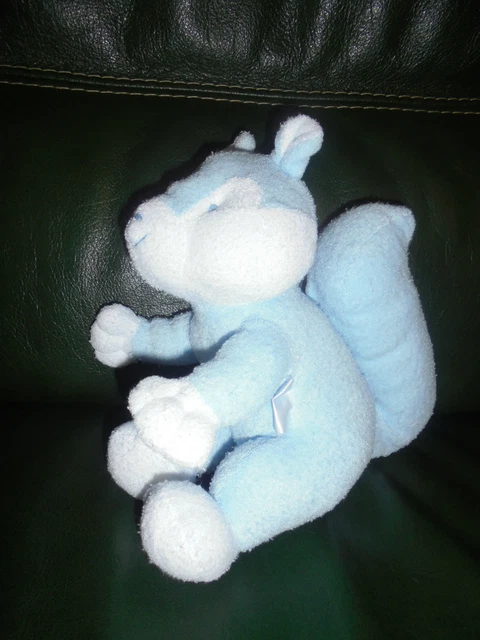 Doudou Peluche Klorane Ecureuil Eponge Bleu et Blanc 22 cm