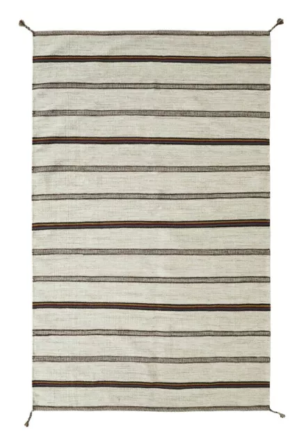 PURE NATURAL WOOL STRIPED ETHNIC Hand Woven Kilim Durrie Rugs & Runner -50% RRP