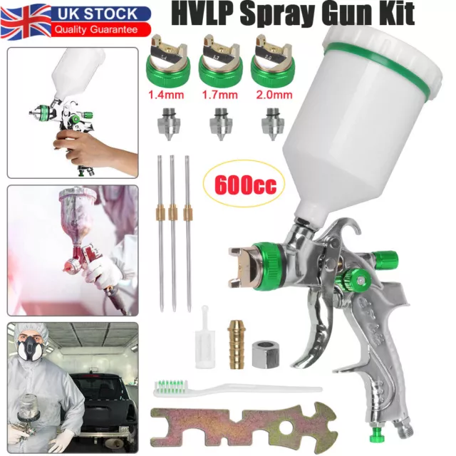 HVLP Spray Gun Kit Gravity Feed Car Primer Paint 1.4mm 1.7mm 2.0mm Nozzle 600ML