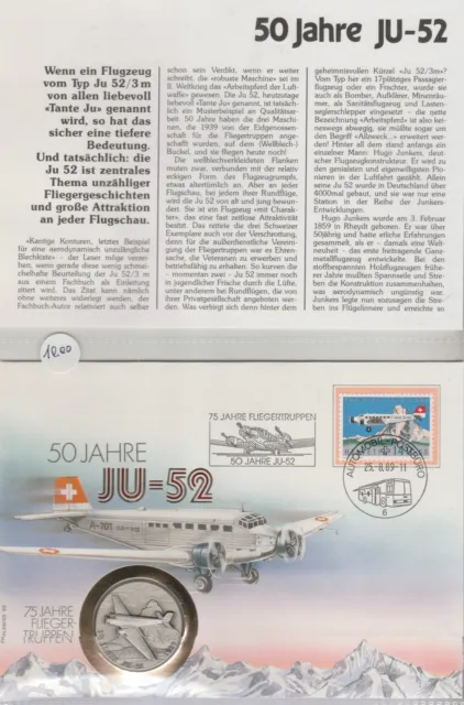 1989 Suisse 50 Vol Avion FDC et Médaille MF73575
