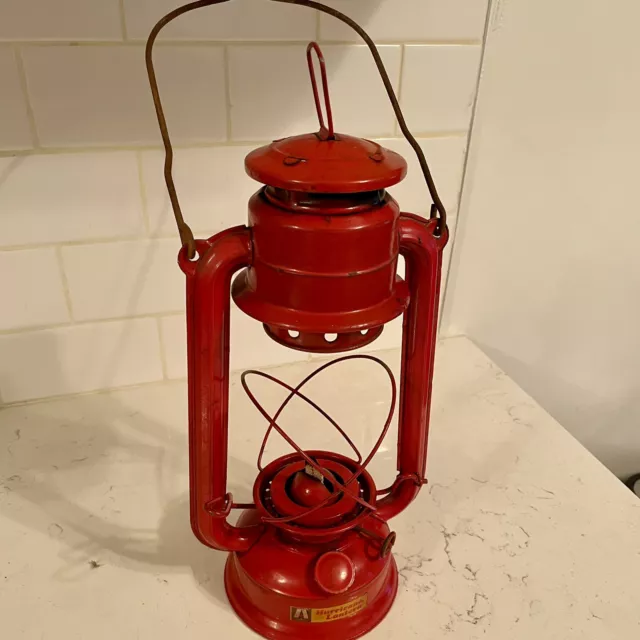 Vintage Red Railroad Hurricane Lantern Kerosene Oil Lamp Lantern No Globe