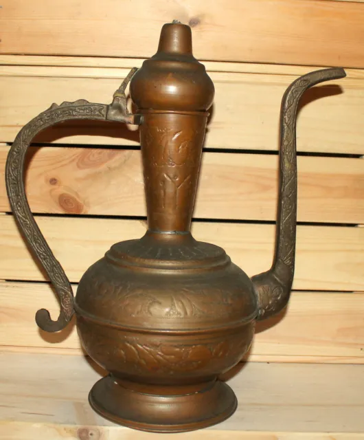 Antique Islamic hand made copper pitcher teapot with spout