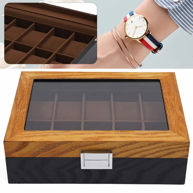 10 Slots Wrist Watch Box Display Case Organizer Jewelry Storage Holder Wooden