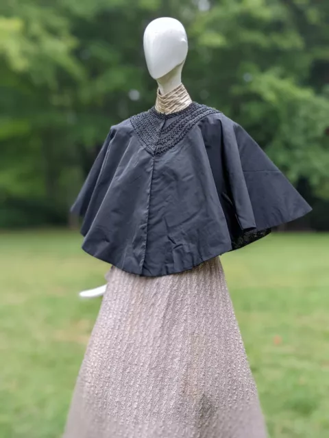 Gothic 19Th C Victorian Black Silk Cape W Rich Brocade Silk Lining