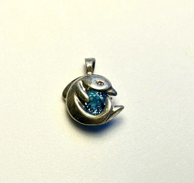 Gotham sterling silver and topaz dolphin pendant - .925