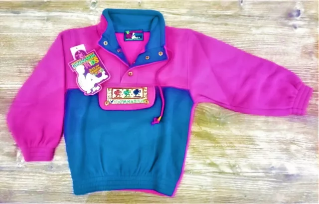 GYMNASIUM caldo maglione pile bambina 5-6 anni vintage fucsia/blu pattern fuxia