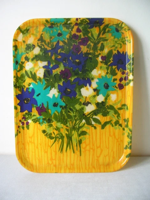 Plateau Vintage Manover En Fibre De Verre - Décor Floral - Années 60
