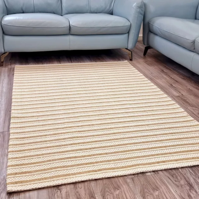 Natural Cotton Rug Cream Mustard Washable Flat Weave Large Small Living Room Mat