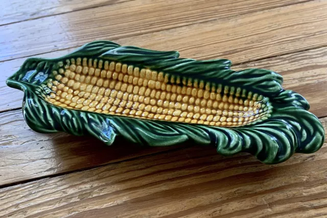 Antique Portuguese Palissy Ware Small Corn Cob Platter, Majolica, Portuguese A