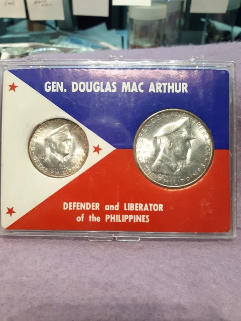 PHILIPPINES ~ 1947 S ~ 50 & 1 PESO LOT ~ SILVER ~ GENERAL MacARTHUR ~ CH BU