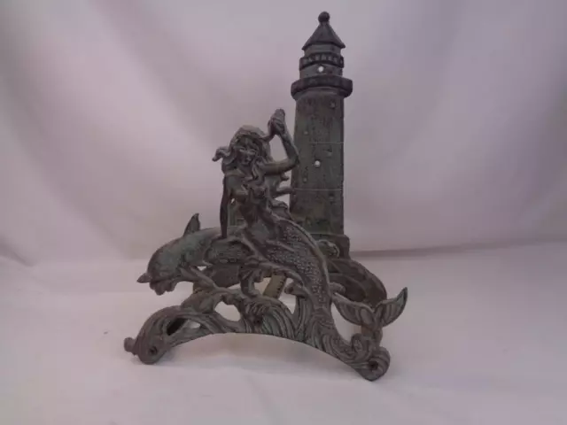 Cast Iron Lighthouse & Mermaid Garden Hose Holder - Bronze & Verdigris Finish