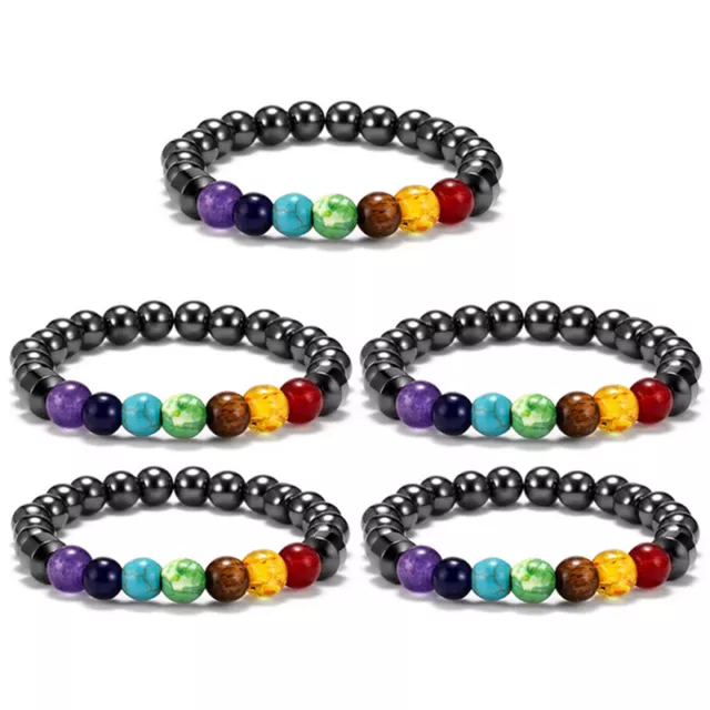 1-5pcs Natural Stone Hematite 7 Chakra Bracelet Healing Balance Bead Pain Relief