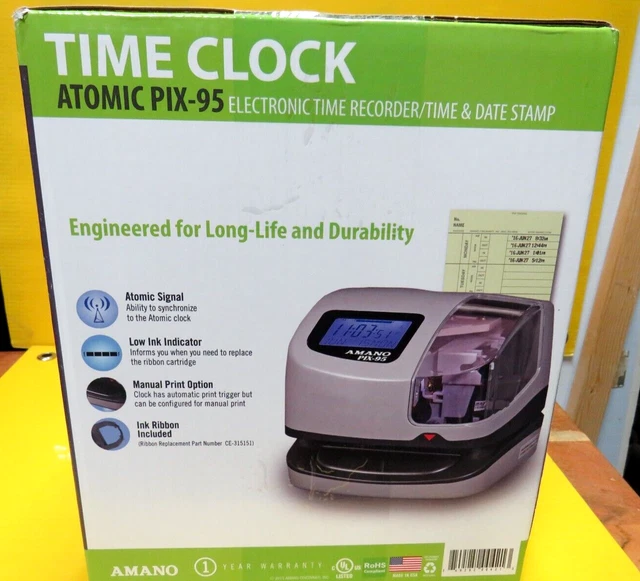 365 AMANO PIX95/A421 Time Clock Electronic Time Recorder Time & Date