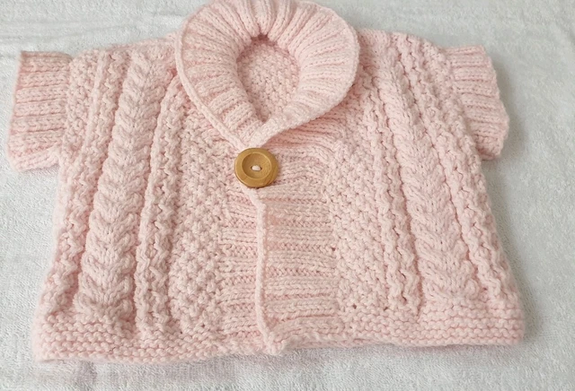 Cappotto vita a maglia rosa ragazza, manica berretto colletto, spalle, cardigan, età 2 anni