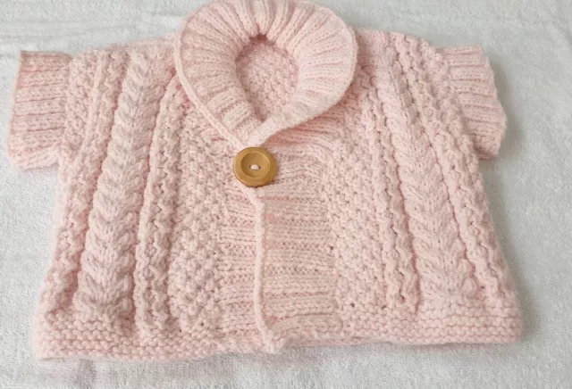 Girls Pink Hand Knitted, Cap Sleeve Collared Waistcoat,shrug,cardigan, Age 2 Yrs