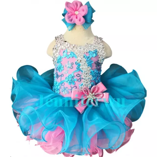 G037BP Stunning Crystals Baby Kids Toddler Girl Formal Pageant Dress 6-9Months