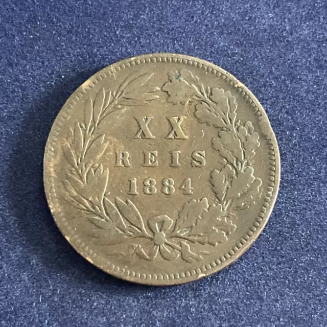 1884 Portugal (XX) 20 Reis coin Nice Grade