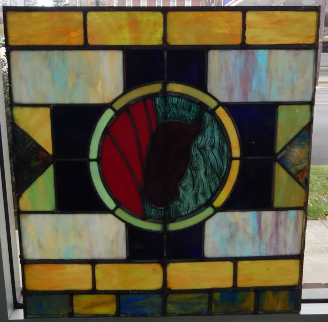Vintage Art Deco Geometric Leaded Stained Glass Window