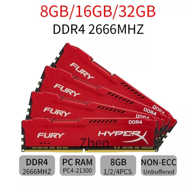 32Go 16GO 8Go DDR4 2666 PC4-21300 288Pin Desktop rouge RAM Pour HyperX Fury FR