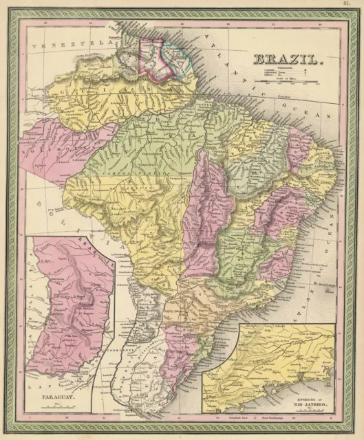 Antike Karte ""Brasilien"" (Rio de Janeiro - Paraguayische Einsatz) S.A. Mitchell, 1854