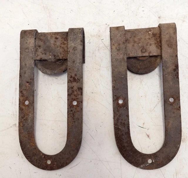 Salvaged Rusty Antique Iron Horseshoe Shape Barn Garage Door Rollers 2, 11"X 5"