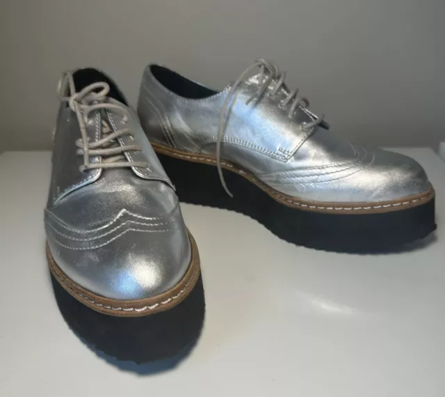Shellys London Womens Platform Oxford Wingtip Shoes Silver 7