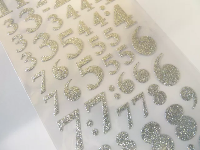 Sparkly Glitter Silver Sticky Adhesive Numbers Labels Stickers for Craft WD-55