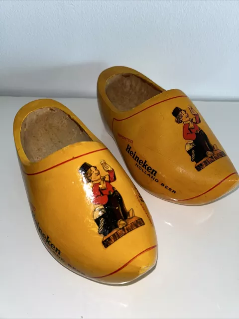 Set of 2 New Vintage Yellow HEINEKEN - Holland Beer Wooden Clogs