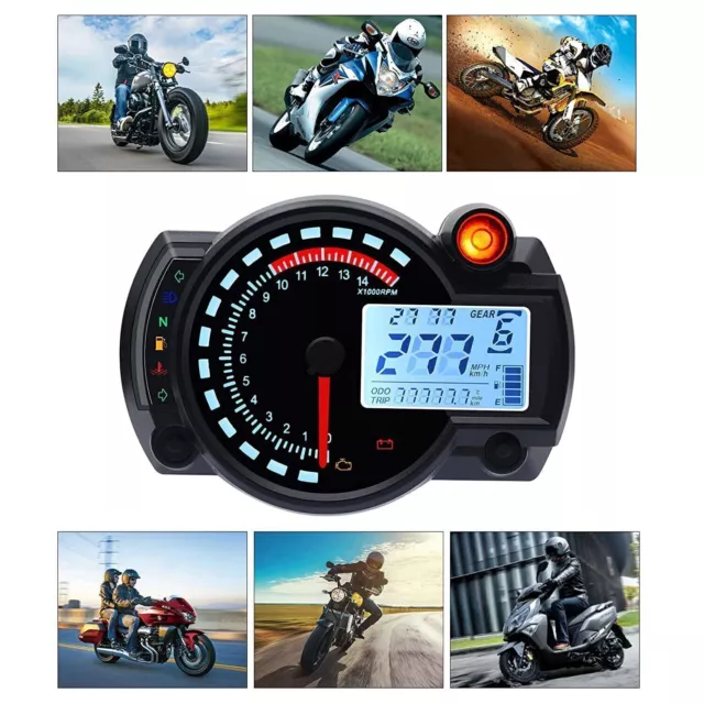 Motorcycle LCD Digital Speedometer Tachometer Gauge Motorbike Odometer Universal