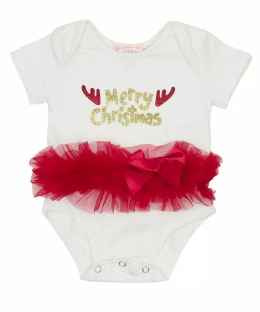 Popatu Baby Girl Merry Christmas Skirted Tutu Bodysuit White 3-6mth $28